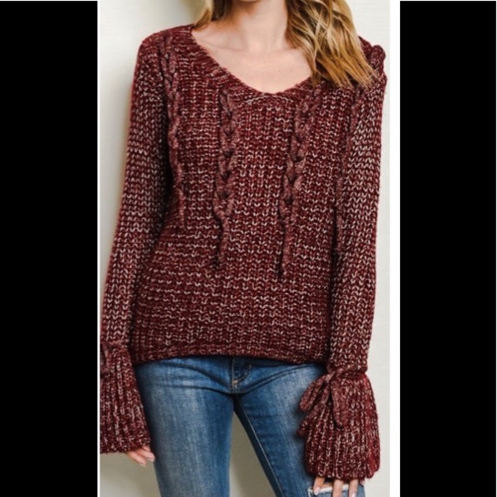Big Bell Cuffs Burgundy Metallic Sweater